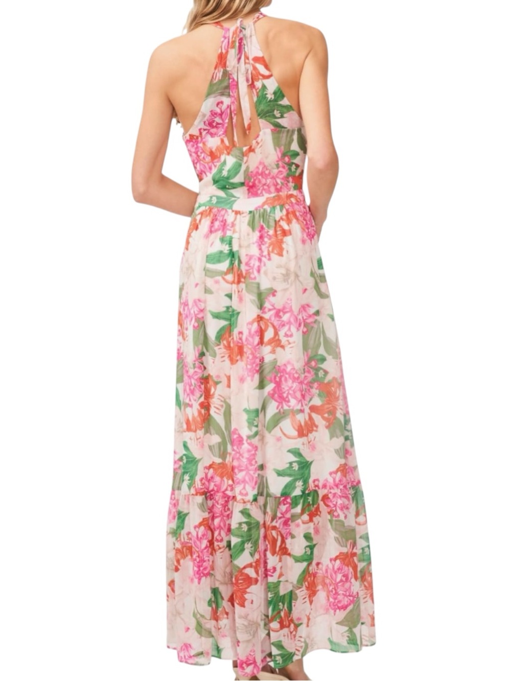 NWT CECE Floral Sleeveless Halter Tie Neck Ruffle Hem Lined Maxi Dress Size 8 - Picture 2 of 6